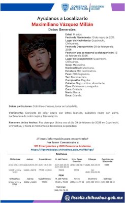 Desaparece menor de 14 años en Guachochi