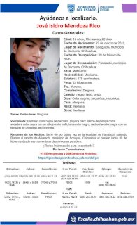 Desaparece joven de 15 años en localidad de Bocoyna