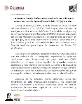 Confirma Defensa Nacional muerte del Mencho 