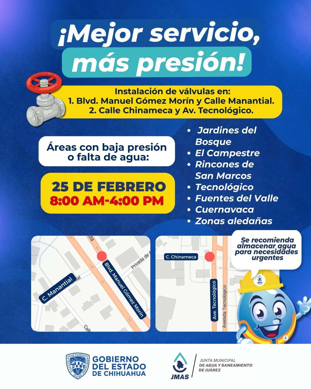 Instalan válvulas en sector de la Tecnológico, alerta JMAS por suspensión del servicio 