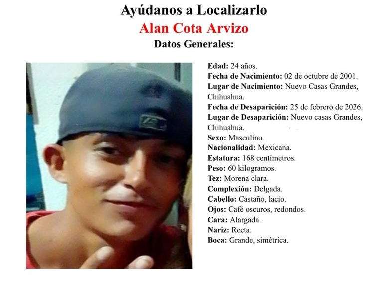 Piden ayuda para localizar a Alan Cota Arvizo