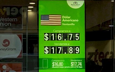 Sigue el dólar a $17.89 en Banco Azteca