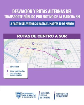 Anuncian modificaciones en rutas de transporte por marcha 8M 