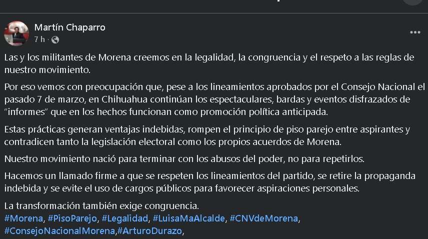No están cumpliendo los lineamientos: Martín Chaparro