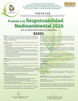 Lanzan convocatoria para Premio a Responsabilidad Medioambiental 2026