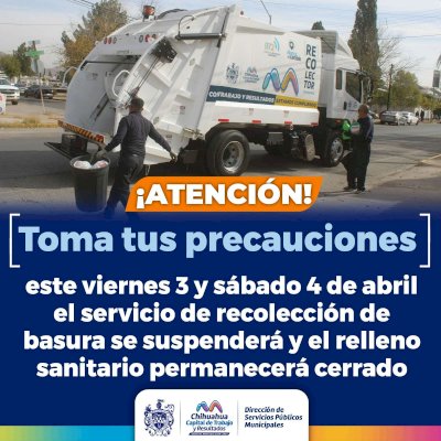 No habrá servicio de limpia viernes, sábado y domingo