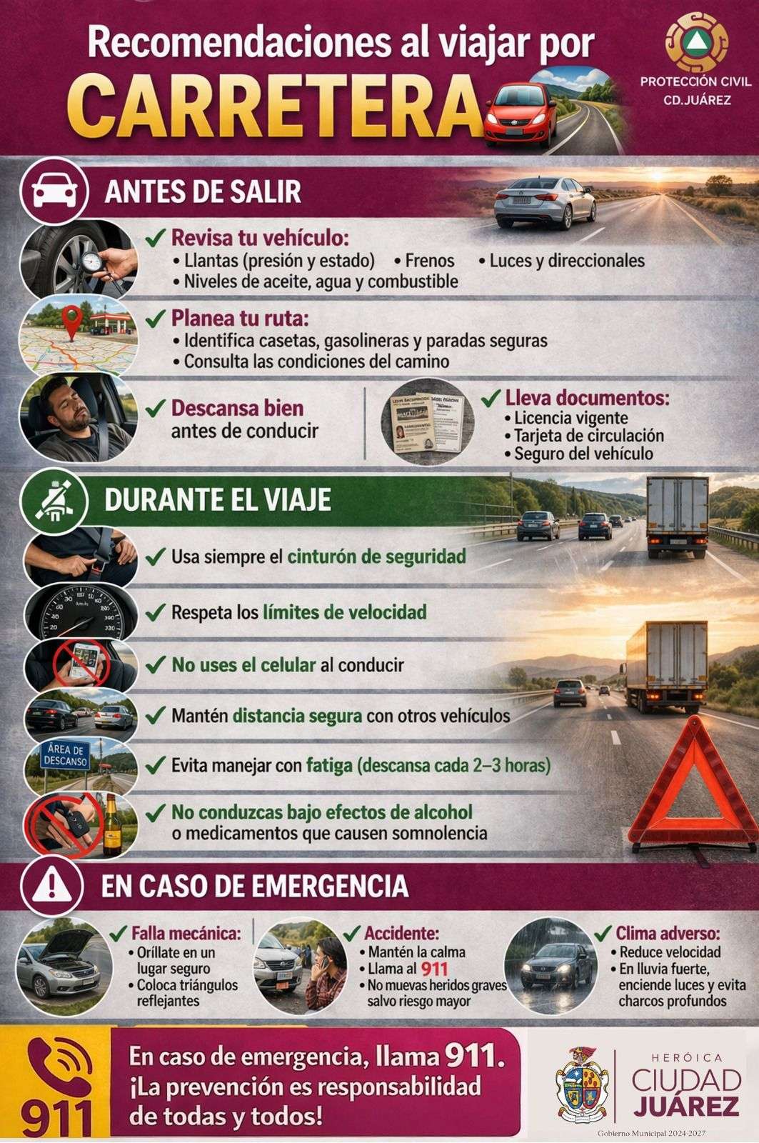 Emiten recomendaciones para viajar seguro por carretera