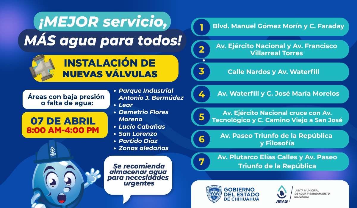 Suspenderán agua en varias zonas por instalación de válvulas
