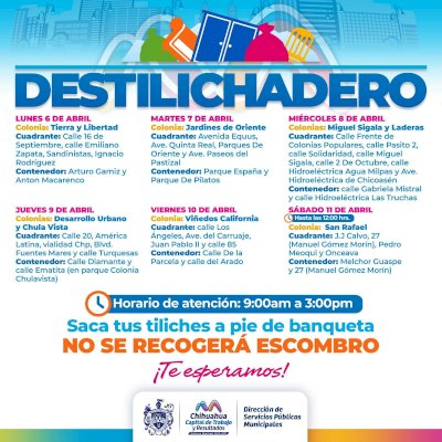 Llega Destilichadero a 8 colonias esta semana
