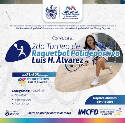 Convocan a Torneo de Raquetbol en el Polideportivo Luis H. Álvarez