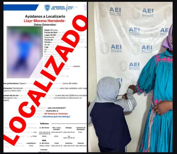 Localizan a menor con reporte de extravío en Guachochi