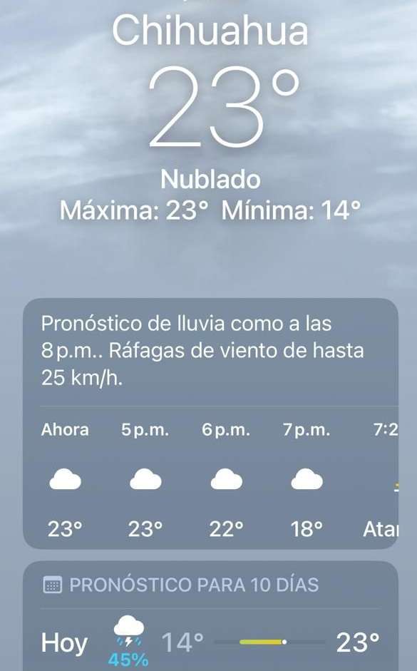 Registra tarde fresca con probabilidad de lluvias por frente frío