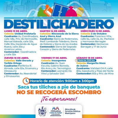 Llega Destilichadero a ocho colonias la próxima semana