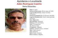 Solicitan apoyo para localizar a Adán Rodríguez Castillo
