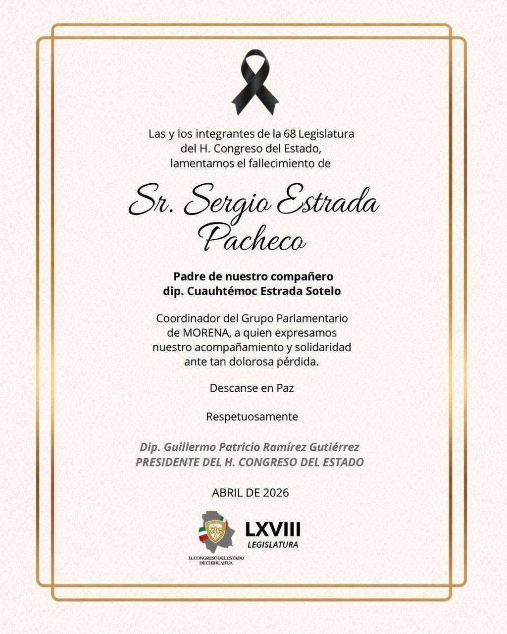 Lamenta Maru Campos muerte del padre del diputado Cuauhtémoc Estrada