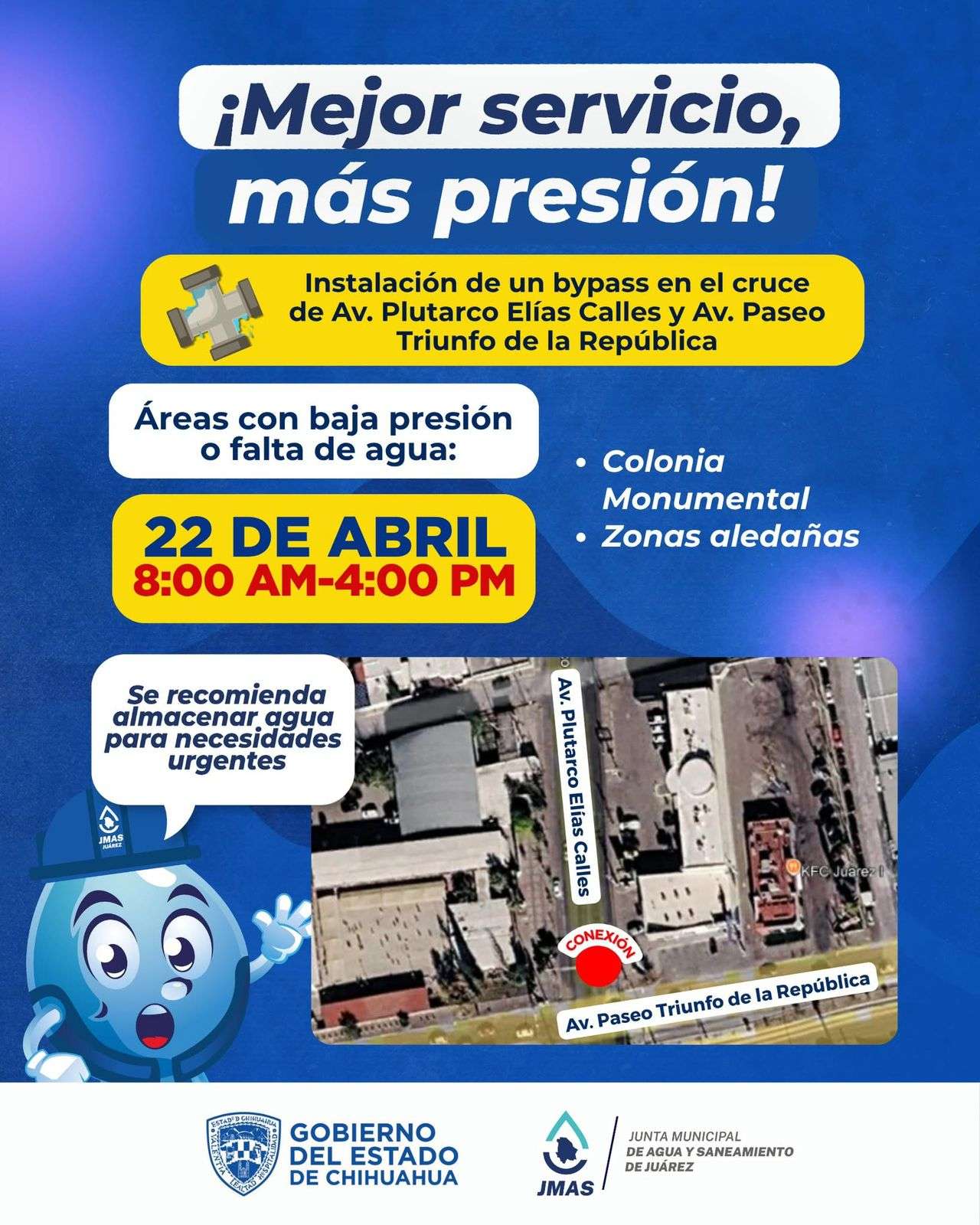 Instalan nuevas válvulas en Paseo Triunfo y anuncian suspensión de agua