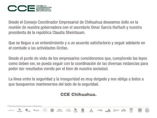 Respalda CCE encuentro de seguridad entre Maru Campos y el gobierno federal 