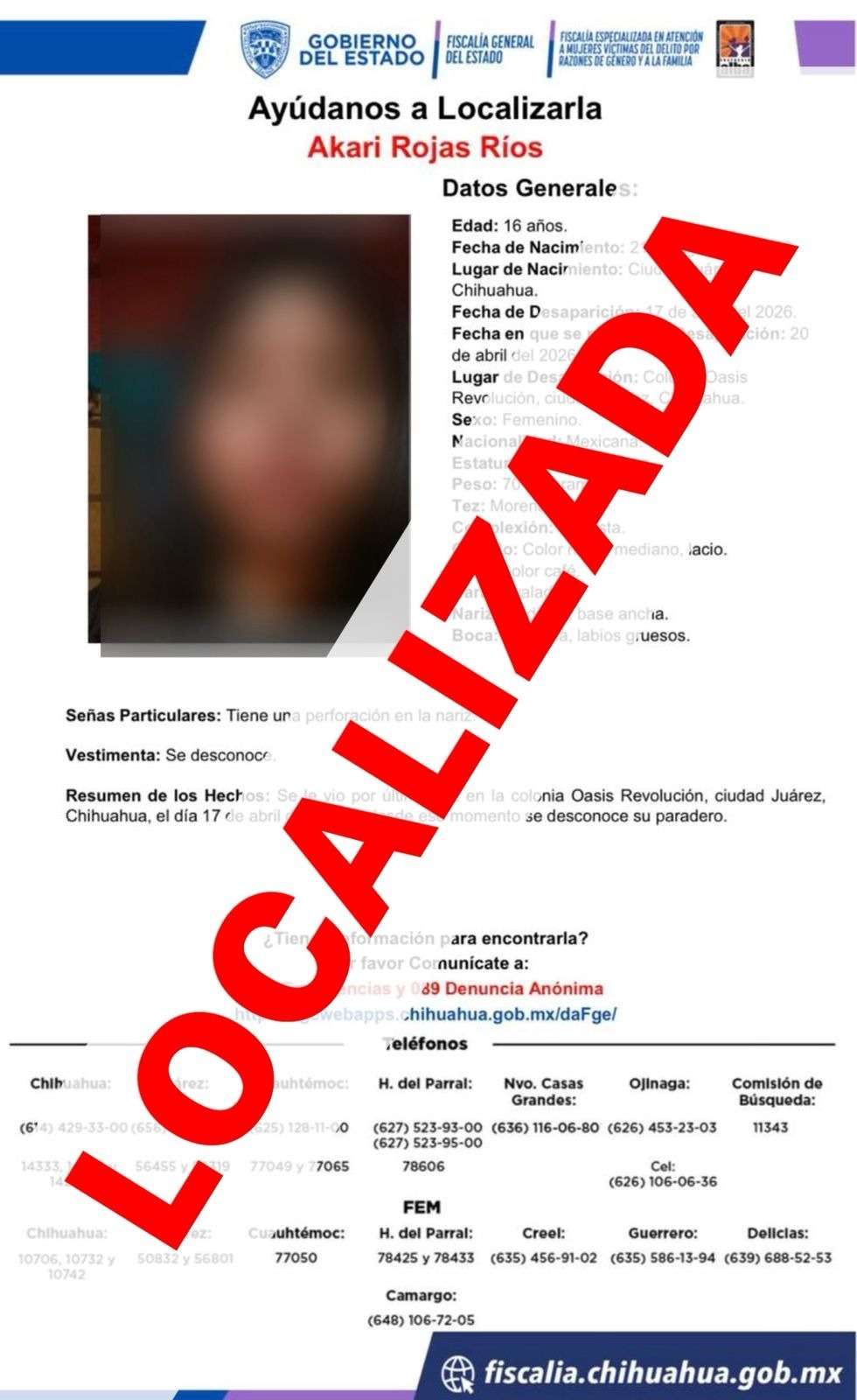 Ubica Fiscalía a joven de 16 años con reporte de desaparición