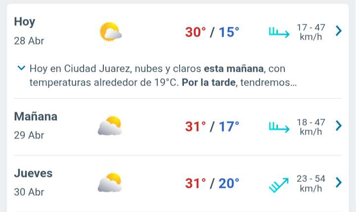 Día con nubes y claros, temperatura hasta 30°C en Juárez 