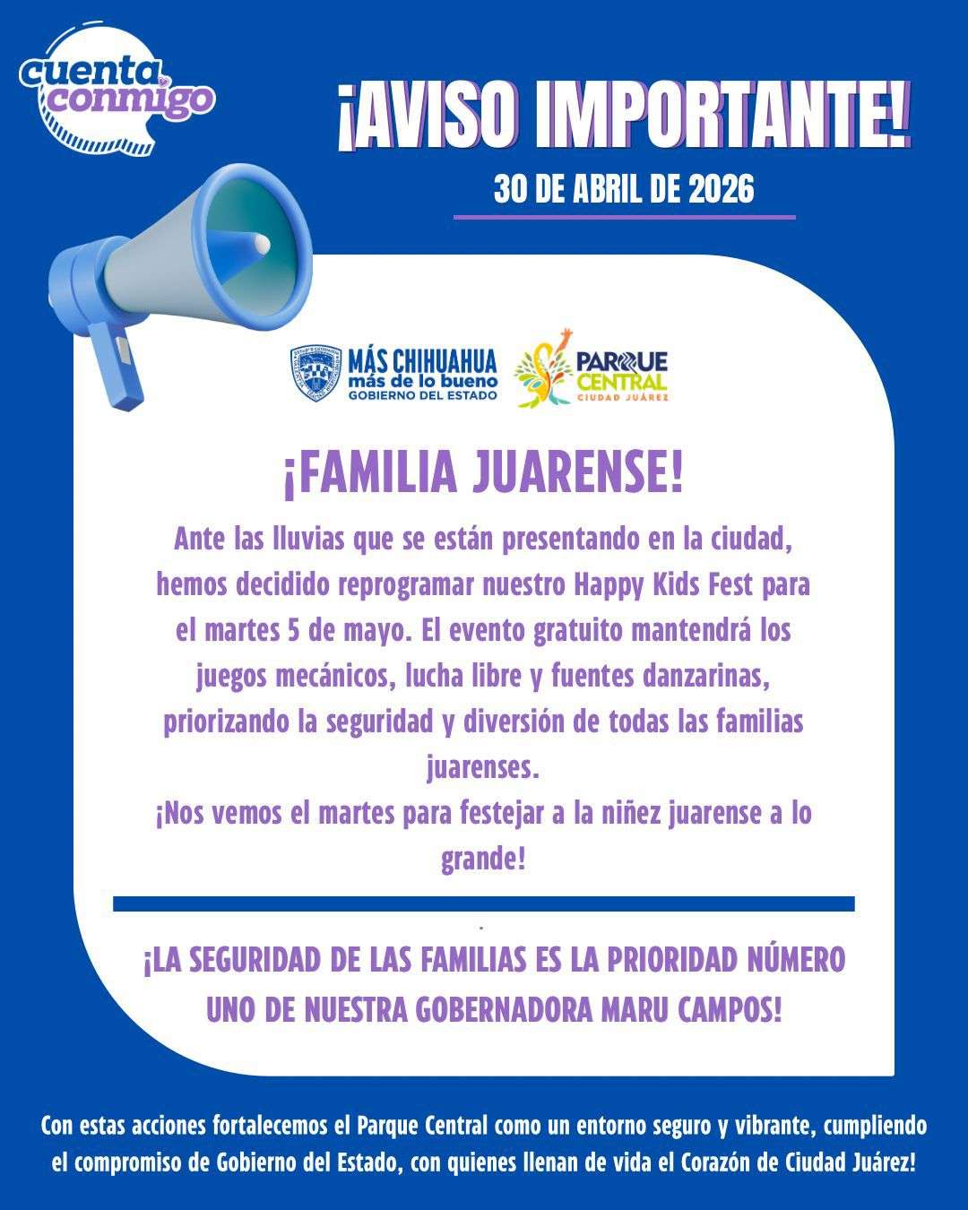 Reprograma Parque Central el Happy Kids Fest por condiciones climáticas