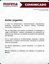 Desmiente Morena alerta para no viajar a Estados Unidos