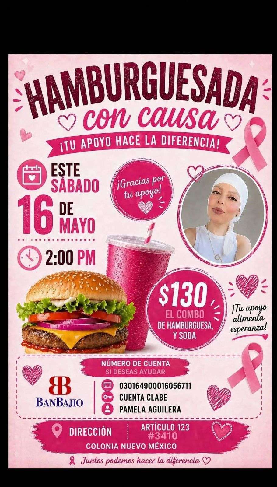 Organizan actividad para apoyar a Pamela en su tratamiento contra el cáncer 
