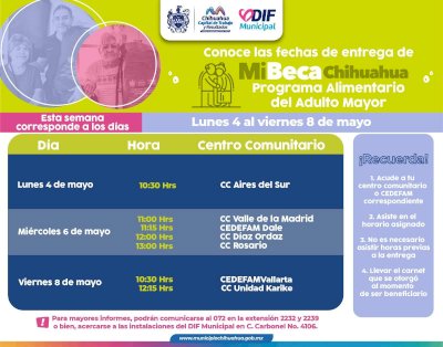 Difunden fechas de entrega del programa alimentario para adultos mayores