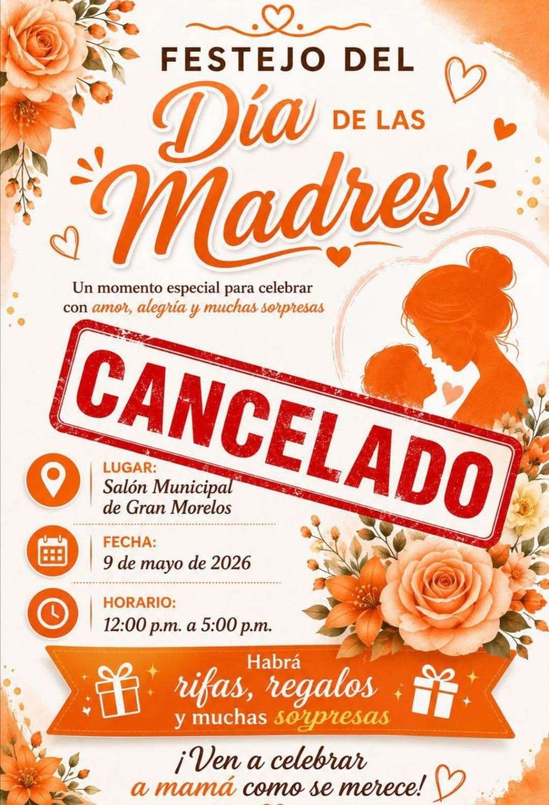 Cancelan festejo del Día de las Madres en Gran Morelos
