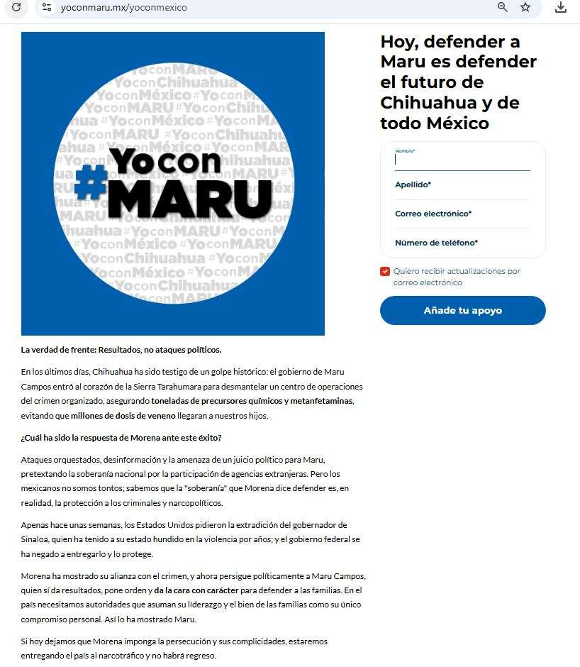 Crean sitio web de apoyo a Maru Campos