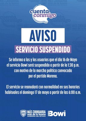 Suspenderán servicio del Bowí este sábado por marcha de Morena
