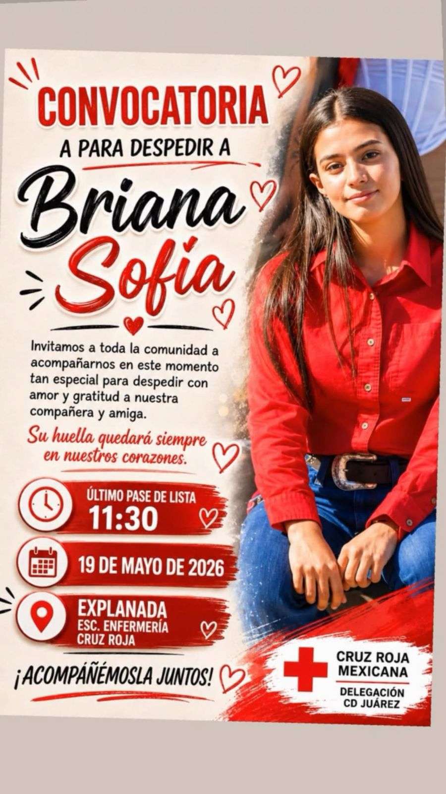 Con homenaje de cuerpo presente en la Cruz Roja despiden hoy a Briana Alday