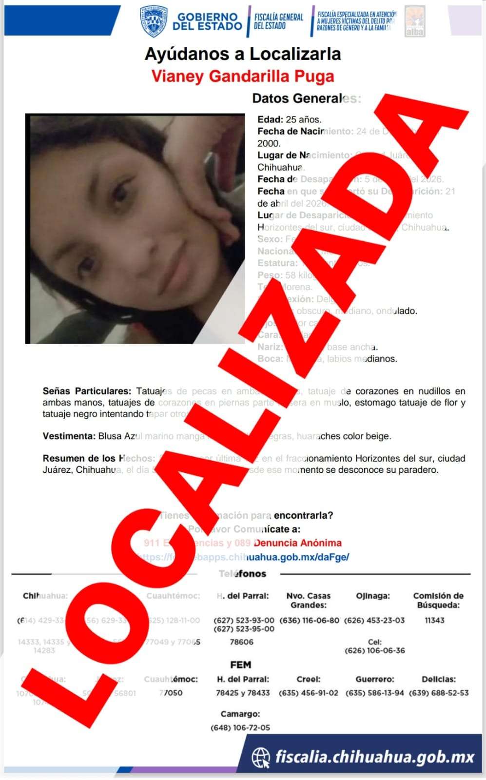 Encuentran sana y salva a mujer desaparecida desde abril