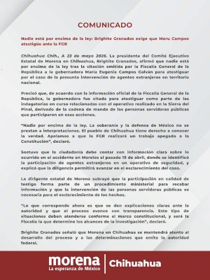 Exige Morena a Maru Campos dar explicaciones claras ante la FGR