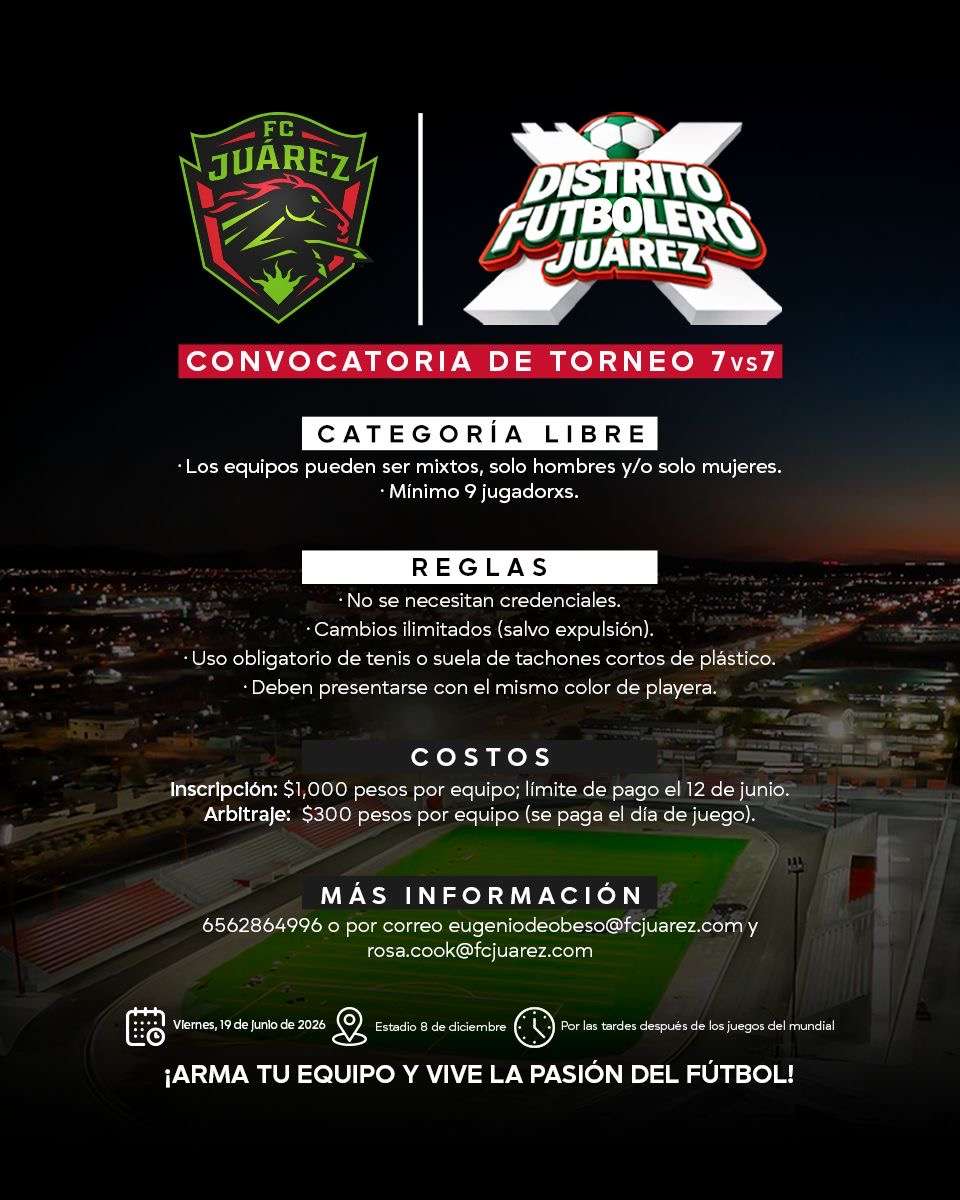 Invita FC Juárez al torneo de futbol 7 vs 7 Distrito Futbolero