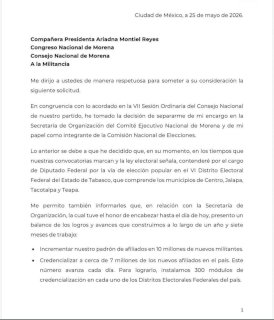 Deja Andy López Secretaría de Organización de Morena; busca diputación federal por Tabasco 