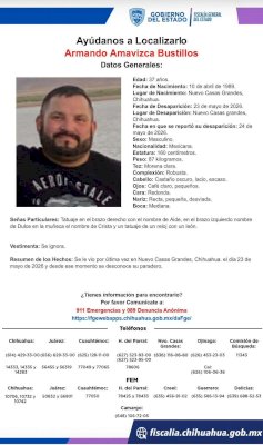 Buscan a Armando Amavizca desaparecido en Nuevo Casas Grandes 