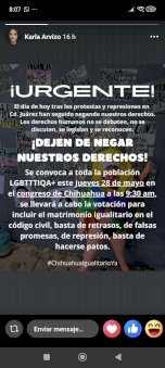 Convocan a protesta por matrimonio igualitario en el Congreso