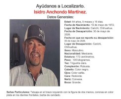 Buscan a Isidro Anchondo Martínez; desapareció en Carichí
