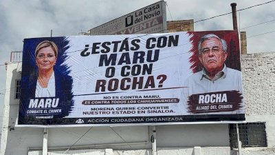 Instalan espectacular con apoyo a Maru Campos en la Teófilo Borunda