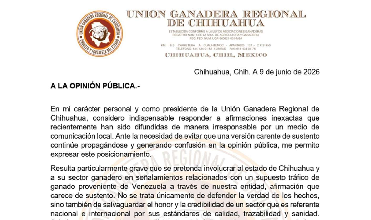 Niega Ugrch rumores de supuesto tráfico de ganado de Venezuela  