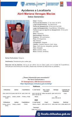 Desaparece jovencita en Cuauhtémoc