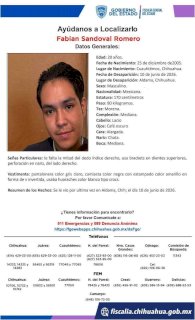 Piden ayuda para localizar a joven desaparecido en Aldama