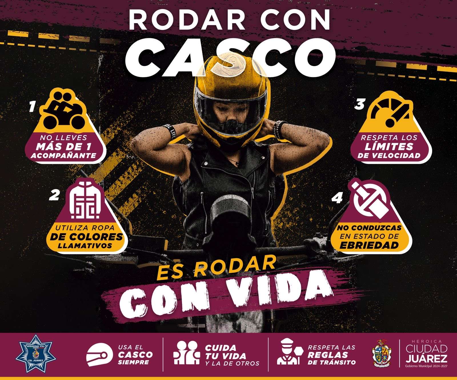 Promueven uso del casco entre motociclistas con rodada de concientización