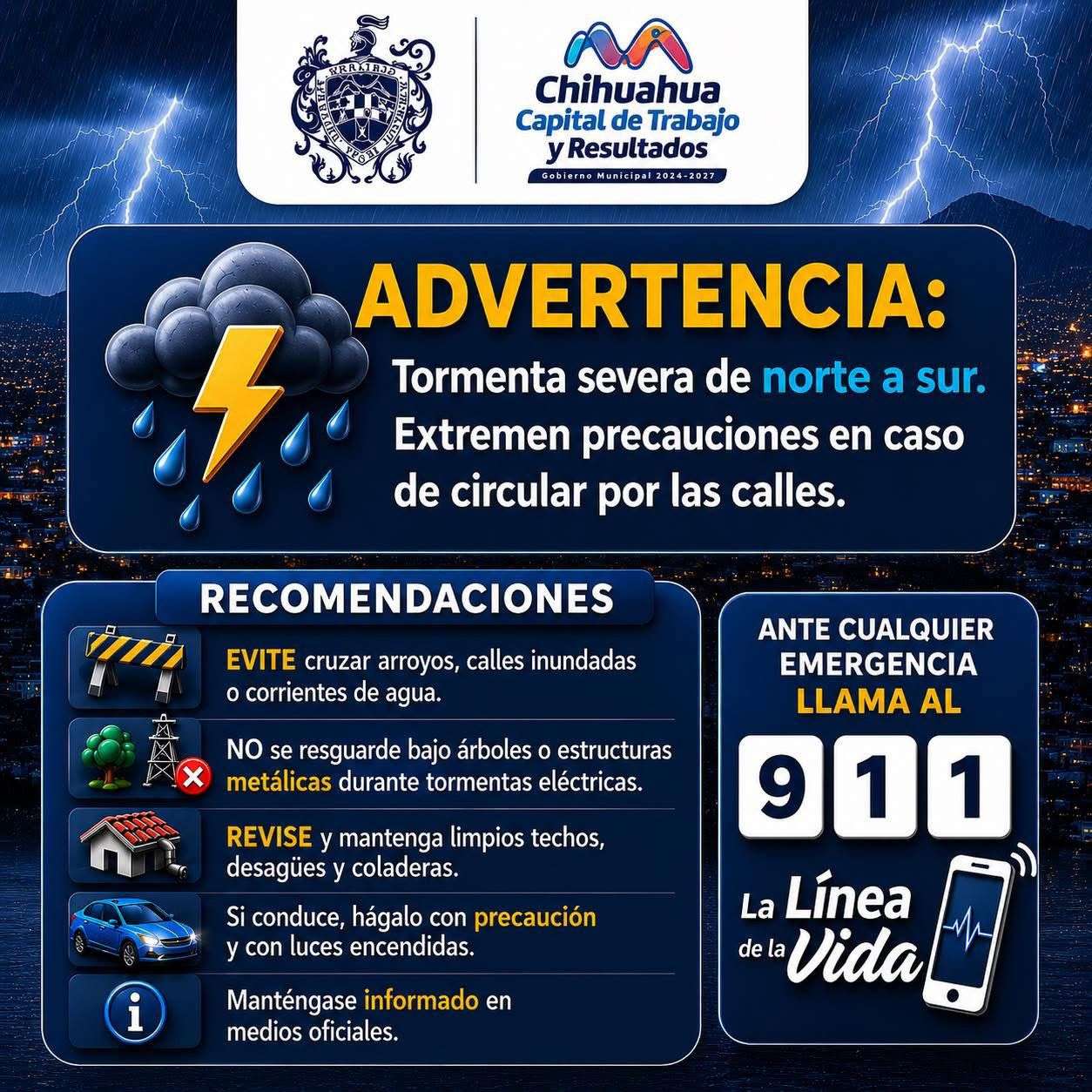 Pide Municipio extremar precauciones ante intensa lluvia 