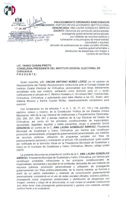 Denuncia PRI a alcaldesa de Guadalupe y Calvo ante el IEE
