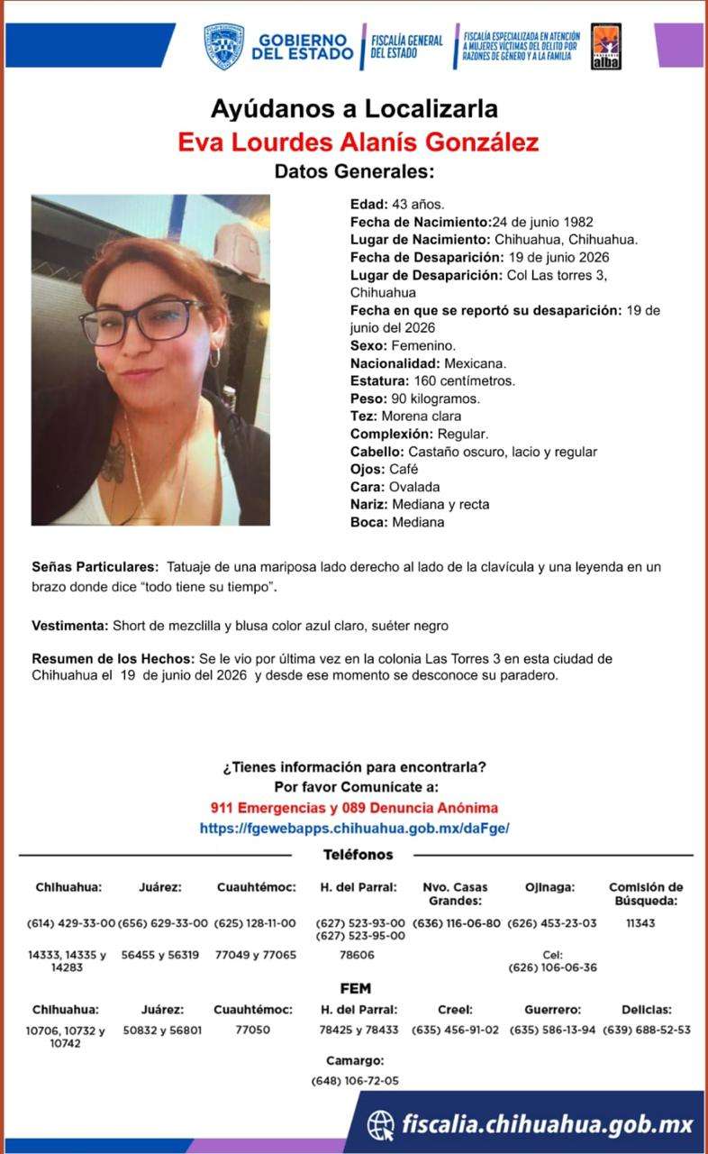 Buscan a mujer desaparecida en la colonia Las Torres 3