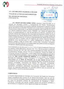 Presenta PRI denuncia por peculado contra alcaldesa de Guadalupe y Calvo 