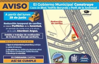 Reducirán carriles en lateral del Periférico de la Juventud