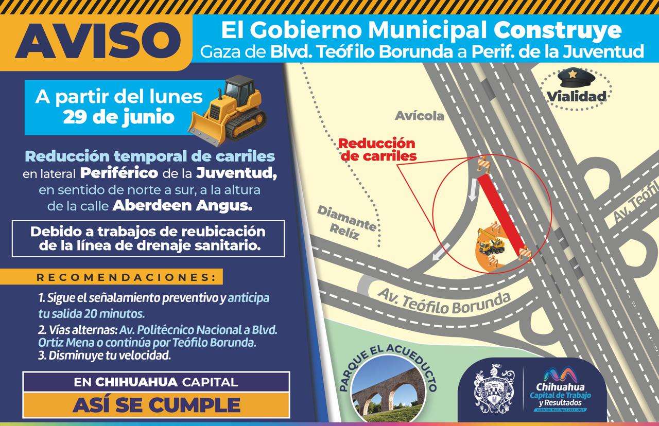 Reducirán carriles en lateral del Periférico de la Juventud