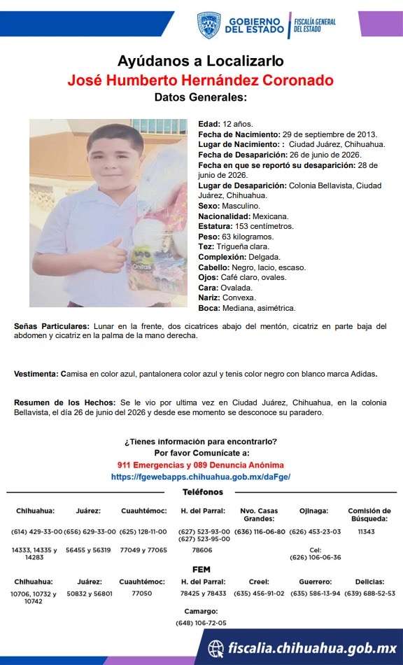 Buscan a niño de 12 años desaparecido en Bellavista